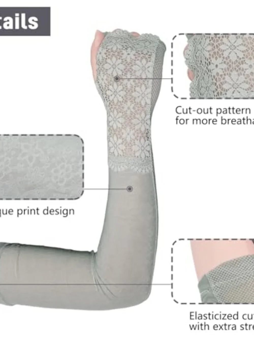 Lace Ice Silk Arm Sleeves for Women UV Sun Protection